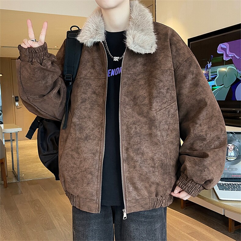 座山雕男装冬季美式加绒加厚夹棉皮衣外套潮情侣款XZ102B-1P115,男装皮衣,星座102B-1