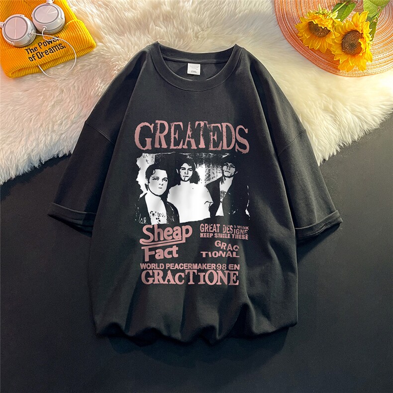 平铺春夏新款宽松美潮街头印花休闲短袖T恤T6049P25控38，男装T恤，电商A268