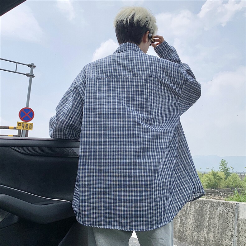 现货~格子大码长袖衬衫C5907/特P23深蓝,男装衬衫,电商A094