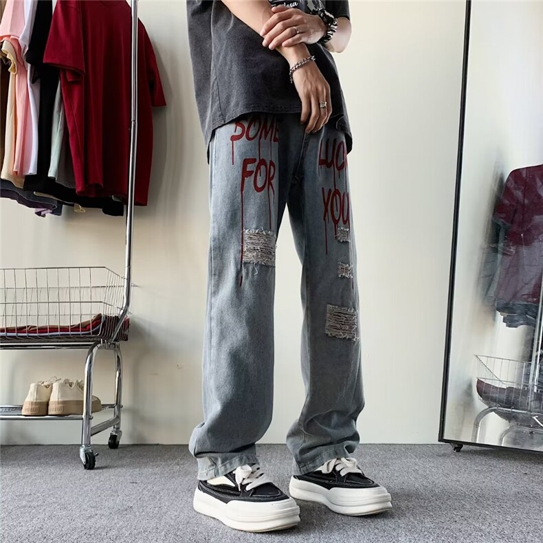 欧美高街裤子潮牌hiphop破洞牛仔裤男痞帅炸街直筒长裤500222-p38,男装牛仔裤,星座1008