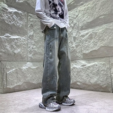 美式高街牛仔裤男韩版潮流痞子帅2025秋冬新款ins长裤RK1029-P59，男装牛仔裤，星座412