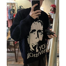 软糯仿貂毛人像提花肌理拉毛情侣圆领毛衣男宽松亲肤上衣M5241，男装针织衫/毛衣，星座1116A（原606A-3）
