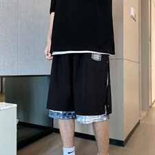 腰果花短裤男夏季嘻哈假两件排扣5六分裤高街ins潮中裤DK886-P28,男装休闲裤,星座308B-2
