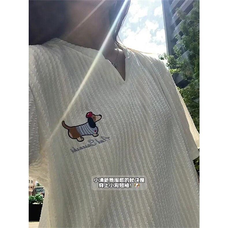 夏季新款腊肠小狗刺绣短袖纯色简约圆领休闲上衣半截袖TD26,男装T恤,星座1116A（原606A-3）