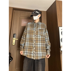 控价59港风格子衬衫宽松外套男女衬衣百搭格子外套CS2420P35，男装衬衫，电商A128