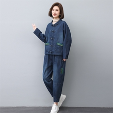 休闲套装牛仔裤妈妈春秋外套2024新款高端洋气中老年女秋装两件套，女装套装/套裙，叶笙衣