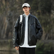 美式PU皮棒球服外套男痞帅穿搭秋冬2024设计感机车夹克W6120-P81，男装夹克，星座412-2