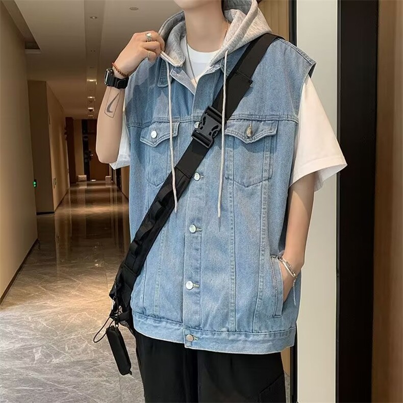 牛仔马甲男连帽韩版潮流痞子帅气春夏季ins宽松外套M1168-P50,男装背心/马甲,星座1109-3