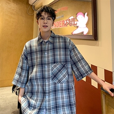 短袖衬衫男夏季新款格子磨毛衬衣DX002-特批26无差价，男装衬衫，星座214-3