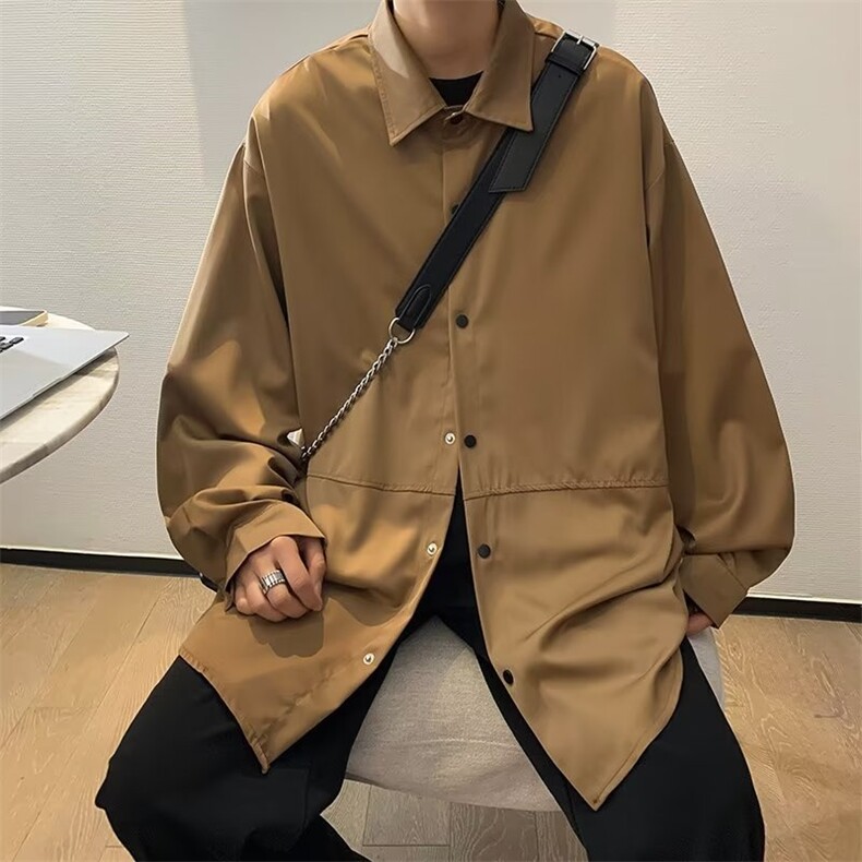 春夏季新款衬衫潮流慵懒男方领宽松型衬衫MC04P35图片