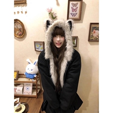现货重磅硬挺boxy羽绒棉衣座山雕猫耳大毛毛领麂皮棉服冬外套，男装棉衣，电商A443