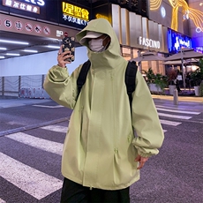 男士冲锋衣秋季宽松连帽大码外套潮流夹克纯色A266-JK8018-P45，男装夹克，电商A266