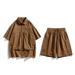 夏季套装男高品潮牌五分袖衬衫大码短裤两件套DSA157-1-C75-P80图片