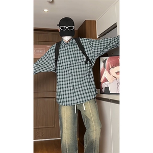 港风宽松格子衬衫男KD613-P45控68,男装衬衫,电商D312-1