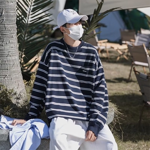 秋季潮流长袖圆领套头t恤上衣日系cityboy条纹卫衣男 T1357-P24图片