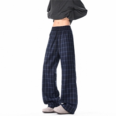 藏青色格子裤cleanfit休闲微喇裤子男190高个子加长直筒裤KZ104，男装休闲裤，电商B312