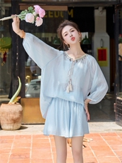 2025夏季新款时尚套装女洋气小个子短袖上衣阔腿裤两件套潮，女装套装/套裙，韩美纤衣