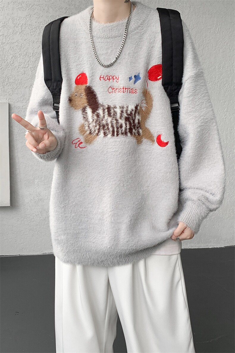 腊肠狗情侣毛衣男酒红色本命年针织衫男高级感线衫MY1222-P68,男装针织衫/毛衣,电商D206-1