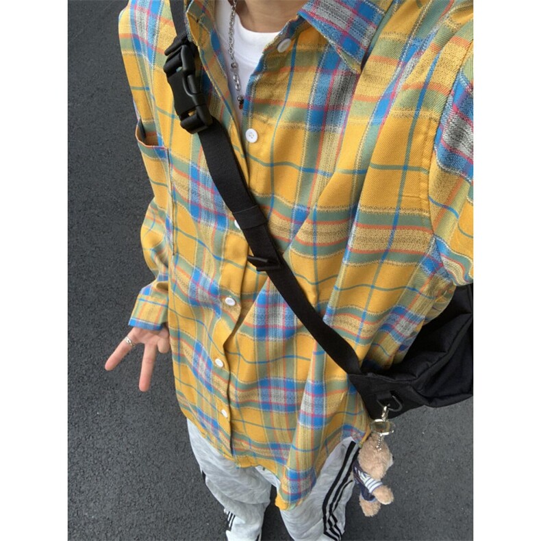 【有货】cleanfit黄色格子衬衫男女美式复古长袖衬衣C626LL-特P38,男装衬衫,星座1007（原301D）