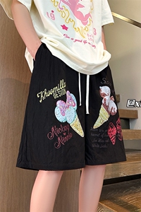 XZ616 夏季趣味冰淇淋印花抽绳短裤休闲五分裤TY2481 P35控48图片