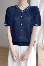 夏季新款天丝亚麻圆领绞花开衫女宽松百搭显瘦时尚休闲上衣，女装针织衫/毛衣，暖娇绒