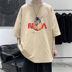YT26287-P30亚麻短袖t恤男大码五分袖男宽松七分袖大皂风模特，男装T恤，电商A040