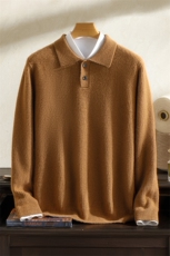 秋冬季新款男士翻领羊绒衫纯色毛衣男式长袖polo领针织衫男装，男装羊绒套衫，澳坤羊绒