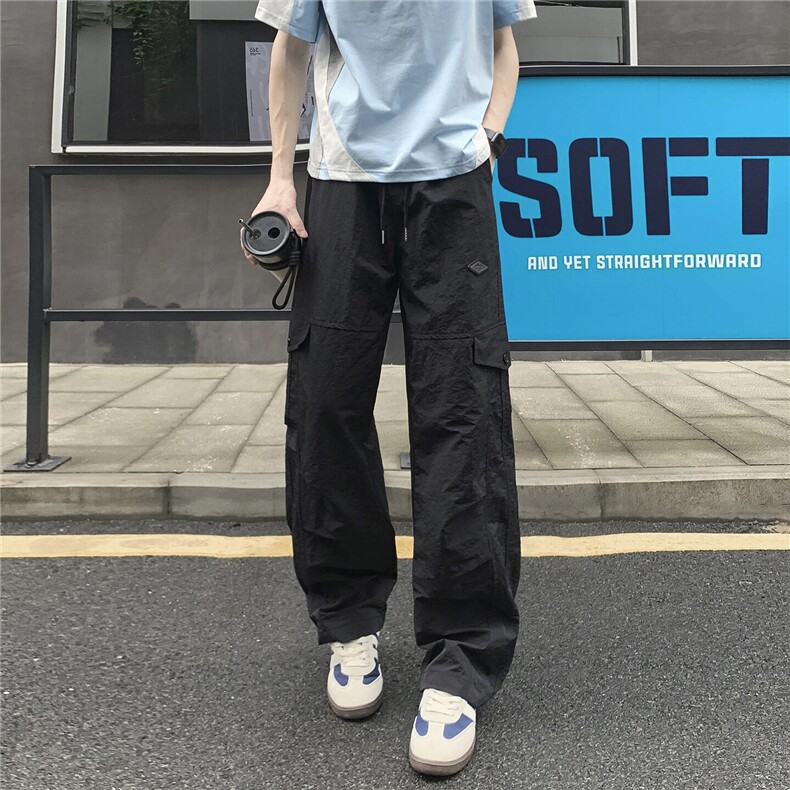 美式贴标设计感休闲裤男小众直筒工装裤冲锋裤图片