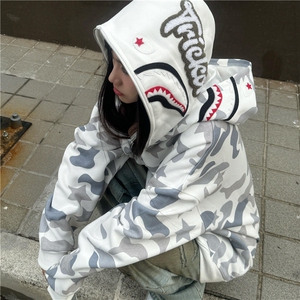 美式复古双帽迷彩连帽卫衣拉链开衫原创潮秋季男女外套Y8275图片