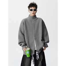 慵懒风双拉链毛衣开衫男款春秋季cleanfit潮牌高级感立领针织外套，男装针织衫/毛衣，电商B210