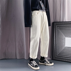 大量现货/主推港风宽松米白牛仔裤灰色/A338-1/HK23/P50，男装牛仔裤，电商D325