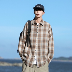 日系cityboy格子长袖衬衫男春秋季美式复古潮流百搭宽松衬衣外套，男装衬衫，电商C323-1