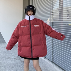 EQ336美式拼接撞色印花棉服外套女2024新款情侣装冬装面包服，男装棉衣，电商C306-1