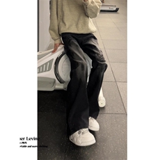 【008】水洗做旧脏染破洞牛仔裤男春夏宽松直筒裤A079-NA537-P49，男装牛仔裤，电商A079