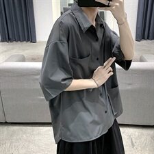 518原创中性风纯色短袖衬衫男夏季很仙的衬衣外套CS2006，男装衬衫，星座507