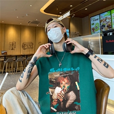 华夫格背心直播高品质重磅220克人物涂鸦印花HB765-P25控38，男装背心/马甲，星座508（原C305）