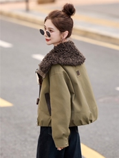 现货工装大翻领短款羽绒服女2026冬季新款加厚保暖派克服外套，女装羽绒服，美沁