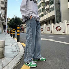 高街牛仔裤男生潮牌直筒宽松复古腰果花休闲长裤子痞帅k353-p45，男装牛仔裤，星座1008