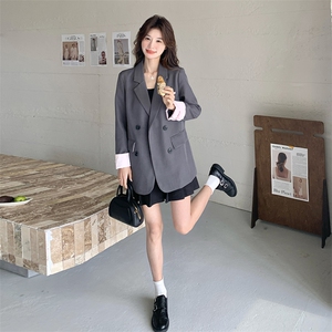 灰色休闲西装外套女2025春季新款小个子气质复古高级感宽松小西服图片