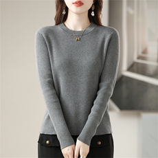 2025年秋季新款针织抽条圆领上衣时尚休闲通勤百搭，女装针织衫/毛衣，阁惠羊绒