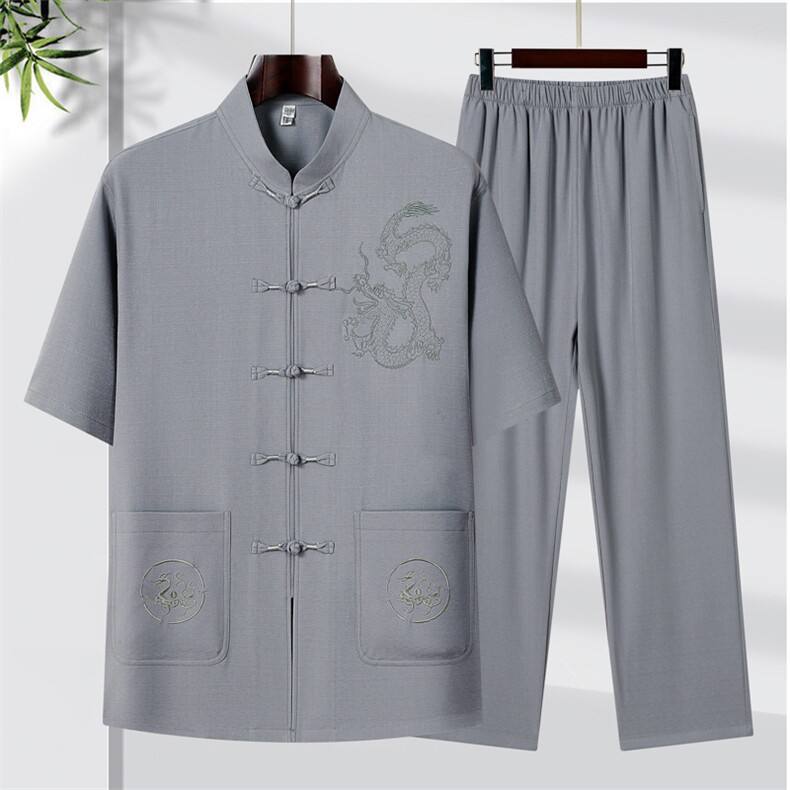 2025夏季薄款高端风绣花冰丝短袖衬衫唐装汉服套装9039-P85,男装衬衫,星座1105-3