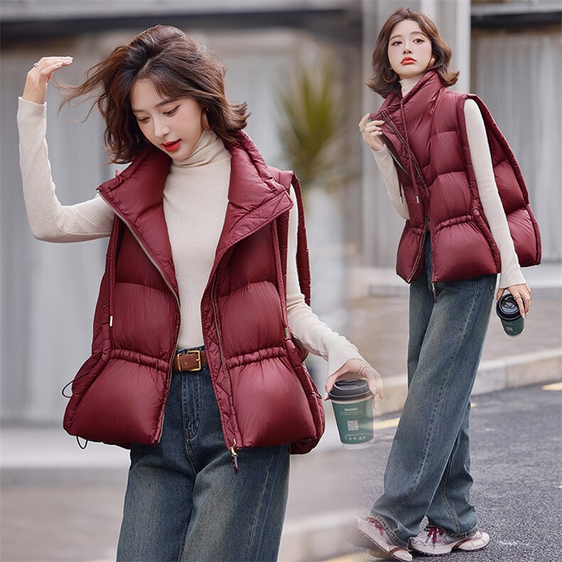 羽绒服马甲女2024冬季新款白鸭绒立领加厚设计感百搭轻薄时尚外套,女装羽绒服,仟媚宠