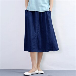 时尚百搭高腰显瘦A字半身裙舒适棉麻面料，女装半身裙，秋牧寒烟
