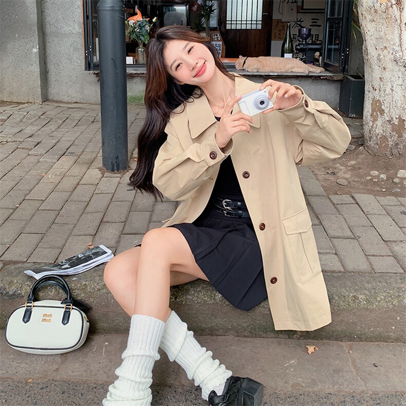 超好看卡其色韩版风衣2024春秋新款女士短款衬衫休闲显瘦百搭外套,女装风衣,浙宝281