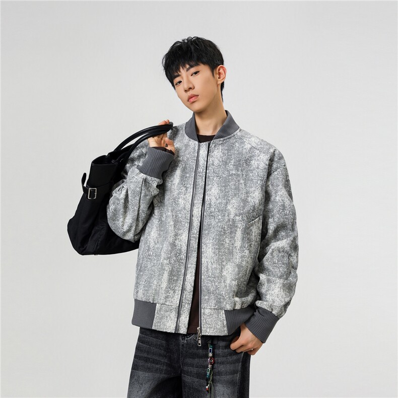 美式短款立领皮衣夹克男女复古立领扎染宽松褶皱外套潮HZ6610-P80,男装皮衣,星座610B-1
