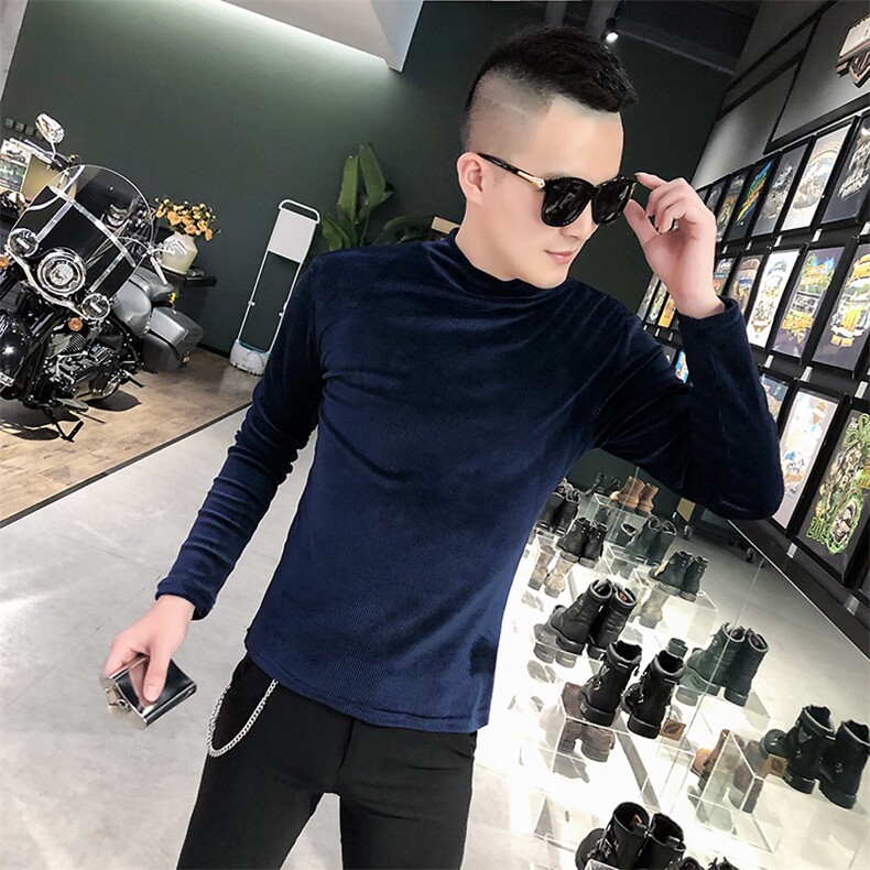 社会风T恤男长袖针织衫外穿网红半高领纯色打底衫A068-QS24-P45图片