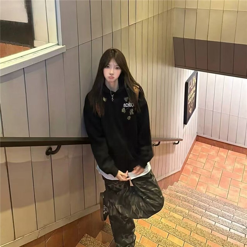 美式复古迎客松重磅刺绣卫衣男小恶魔宽松休闲情侣连帽衫女,男装卫衣,星座506A