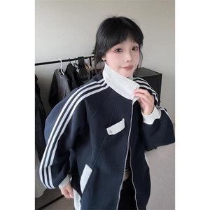 抖音得物高品质26春装美式高街结构拼接织带翻领卫衣夹克外套W113图片