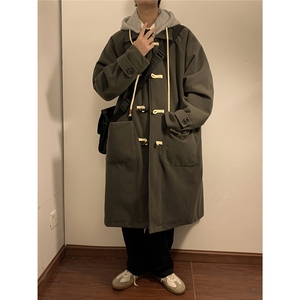 1港风牛角扣加棉呢大衣可拆卸帽大码M-5XL外套男FY8716P138控188图片