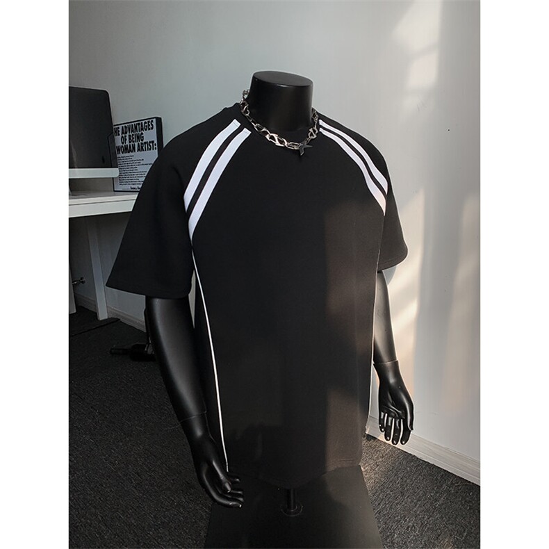 高品质二开240克宽松纯棉美式高街痞帅织带拉条短袖T恤特P23,男装T恤,电商A486-1